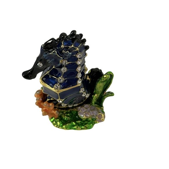 Art Form Rhinestone Enamel Sea Horse Jewelry Trinket Box Black Green Storytime 3 - Picture 6 of 12